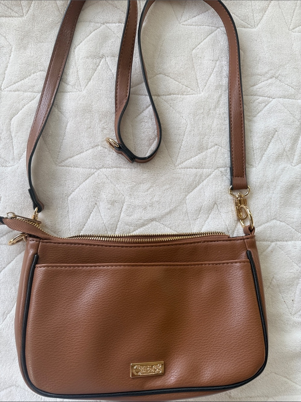 Carlos by Carlos Santana Brown Pebble Leather Crossbody with Gold Hardware
